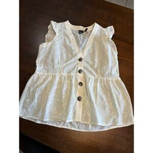 Cruel Denim Cottage Fairy Cowgirl Eyelet Top Women Small Floral Lagenlook Westen